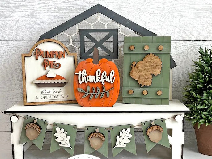 Turkey Day Thanksgiving DIY Wood Tiered Tray Kit Shelf Sitter Set:Tier Tray Only