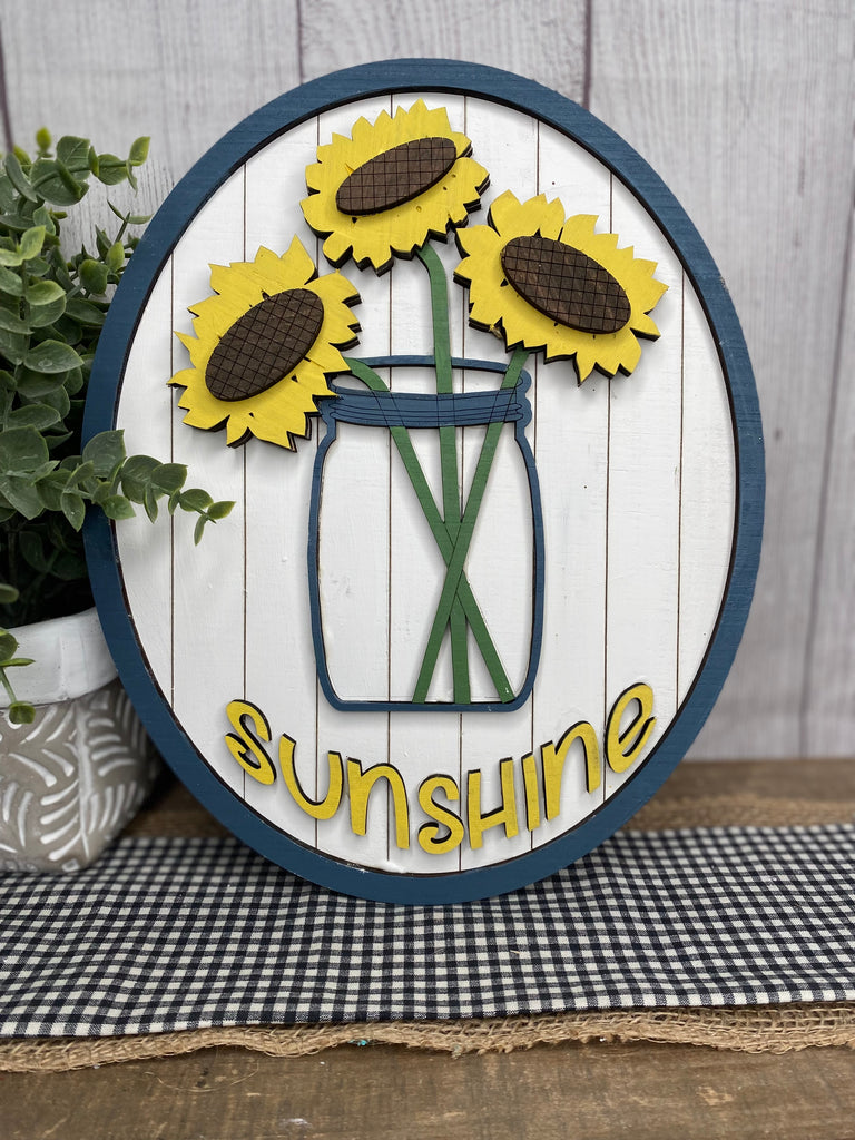 Framed Sunflower in a Jar  DIY Wood Shelf Leaner