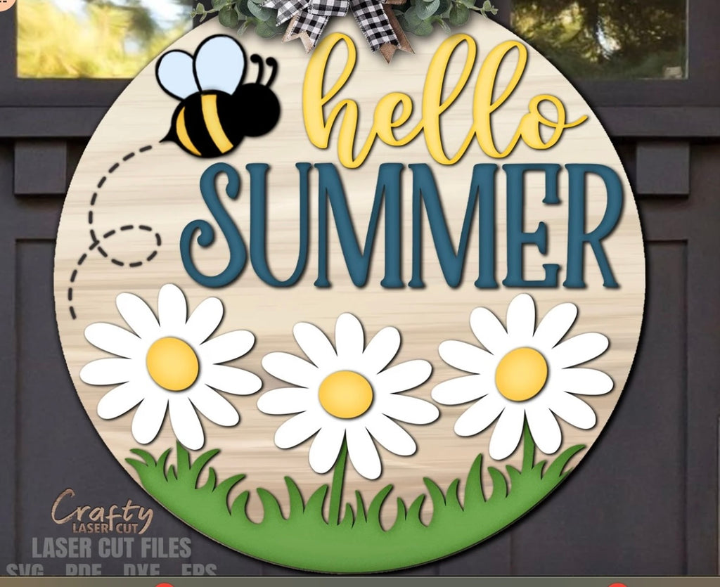 Hello summer bee DIY Wood Door Hanger Blank: 12" or 18"