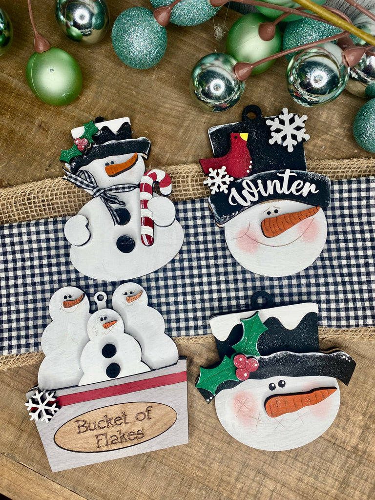 Wood Blank Ornament Set: set of 4 snowmen