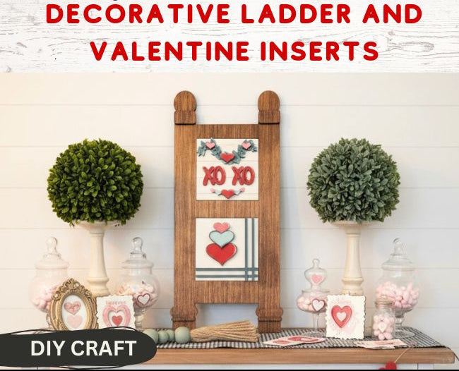 Decorative Ladder Leaner and Valentine Tiles Counter Top Interchangeable Decor DIY Starter Kit