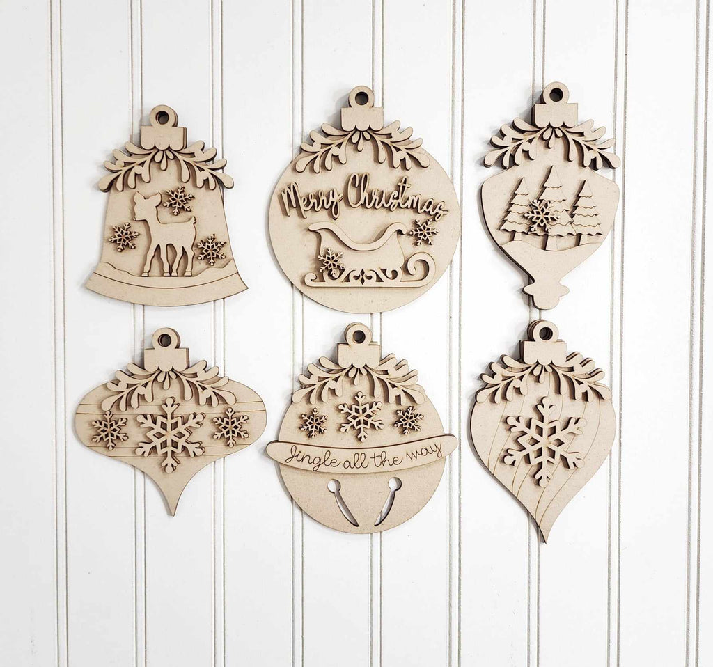 Wood Vintage Christmas Ornament Set: set of 6 ornament kits