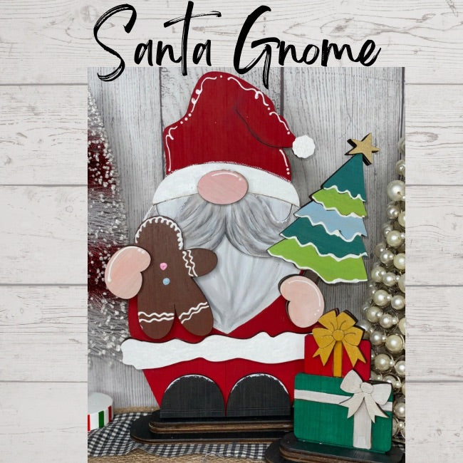 Vintage Santa Gnome and gift boxes 3D Wood DIY shelf sitter