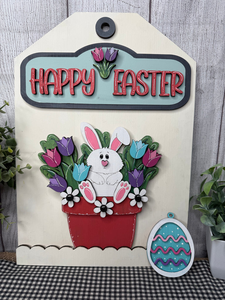 Happy Easter Bunny in Pot DIY Wood Insert Kit for the Giant Gift Tag: Insert Only