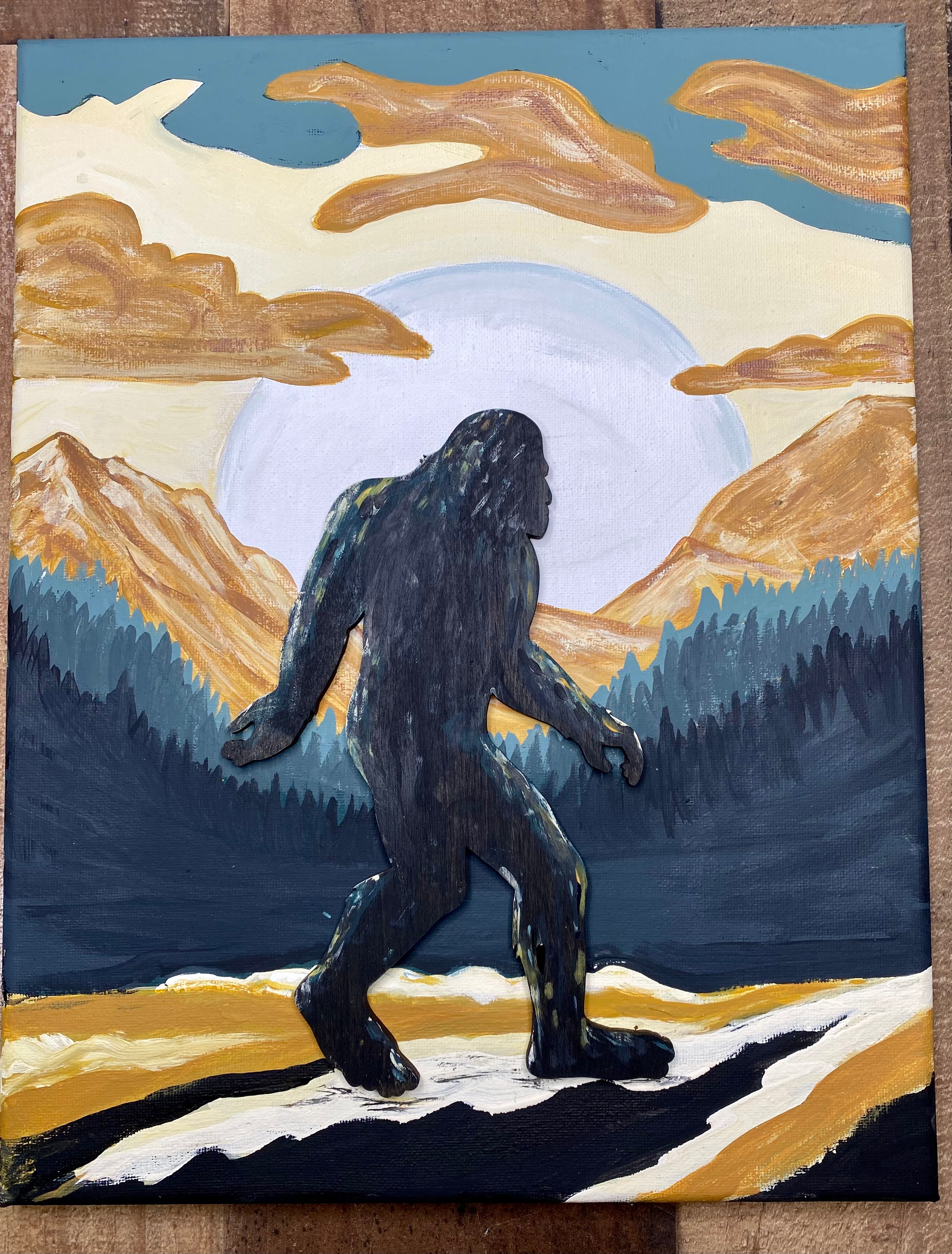 Back Country Squatch: 3D wood BigFoot and Canvas Paint Kit