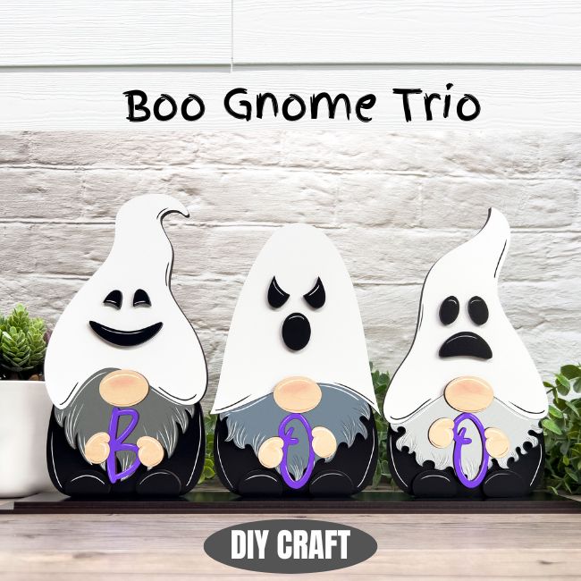 DIY Wood BOO Halloween Gnomies Trio