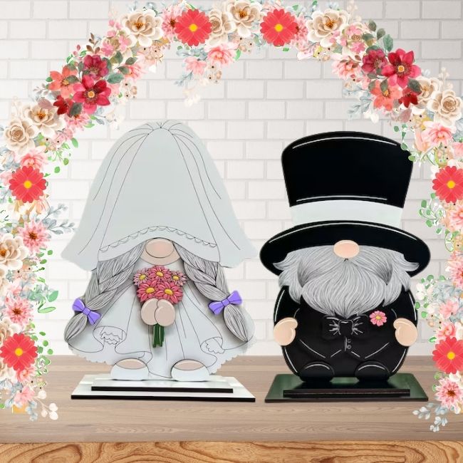 DIY Wood Bride and Groom Gnomies DUO