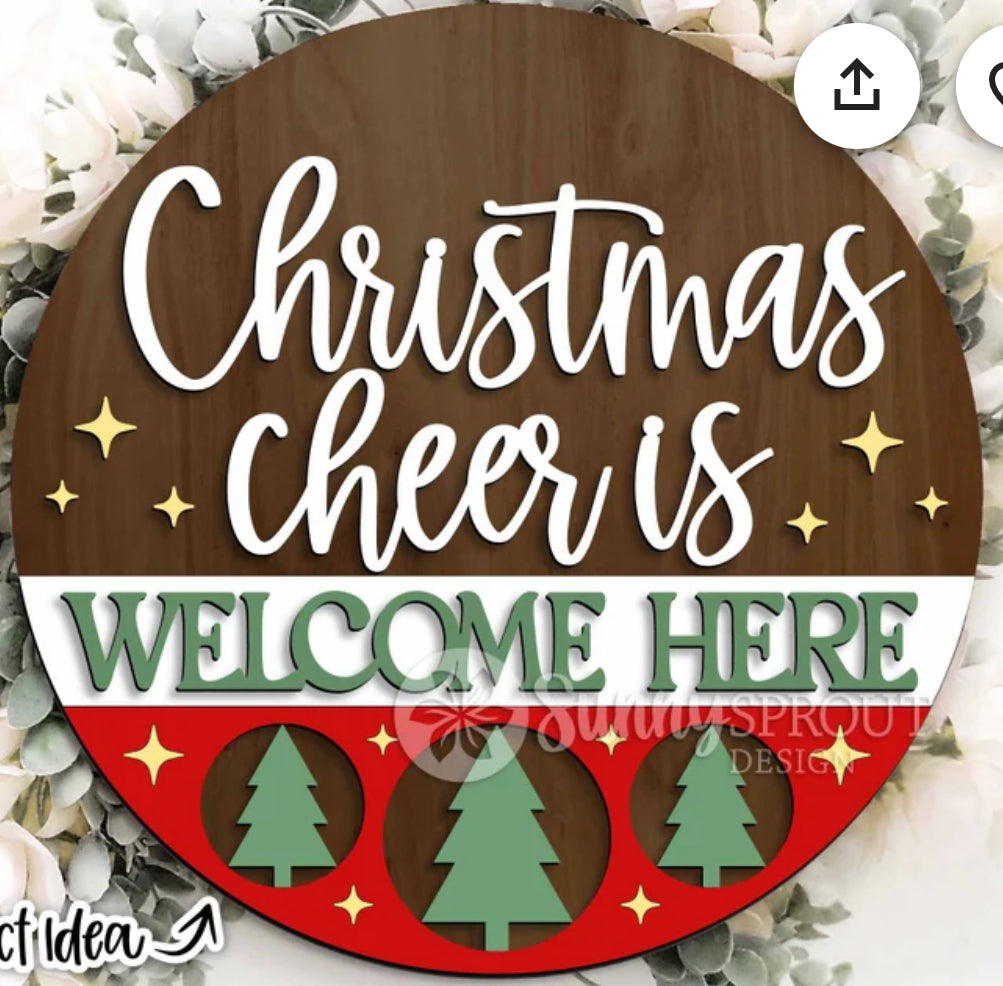 Christmas Cheer is Welcome Here DIY Wood Door Hanger Blank: 12" or 18"