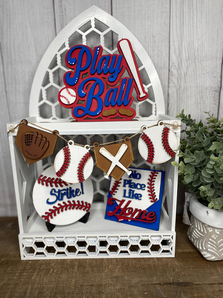 Baseball DIY Wood Tiered Tray Kit Shelf Sitter Set