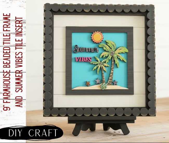 Farmhouse Beaded Tile Frame and Summer Vibe Tile Ladder Shelf Sitter Sign Craft Kit