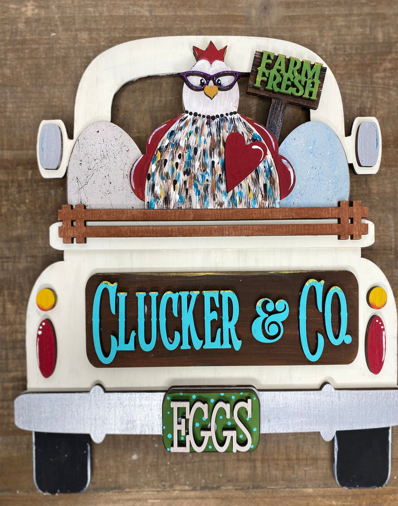 3D Wood Truck Shelf Sitter Cluckers Insert: Insert only for Double Sided Vintage Truck