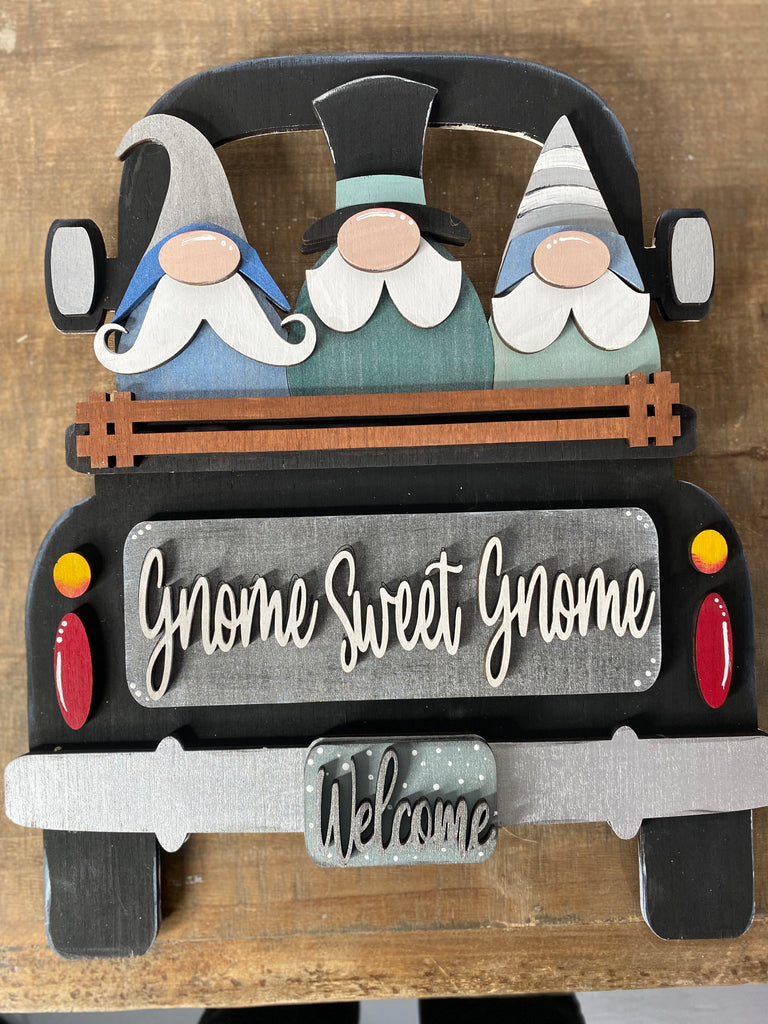 3D Wood Truck Gnome Sweet Gnome Insert: Insert Only for Double Sided Vintage Truck