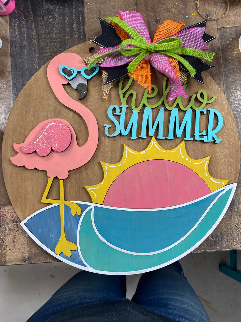 Hello Summer Flamingo DIY Wood Door Hanger Blank: 12" or 18"