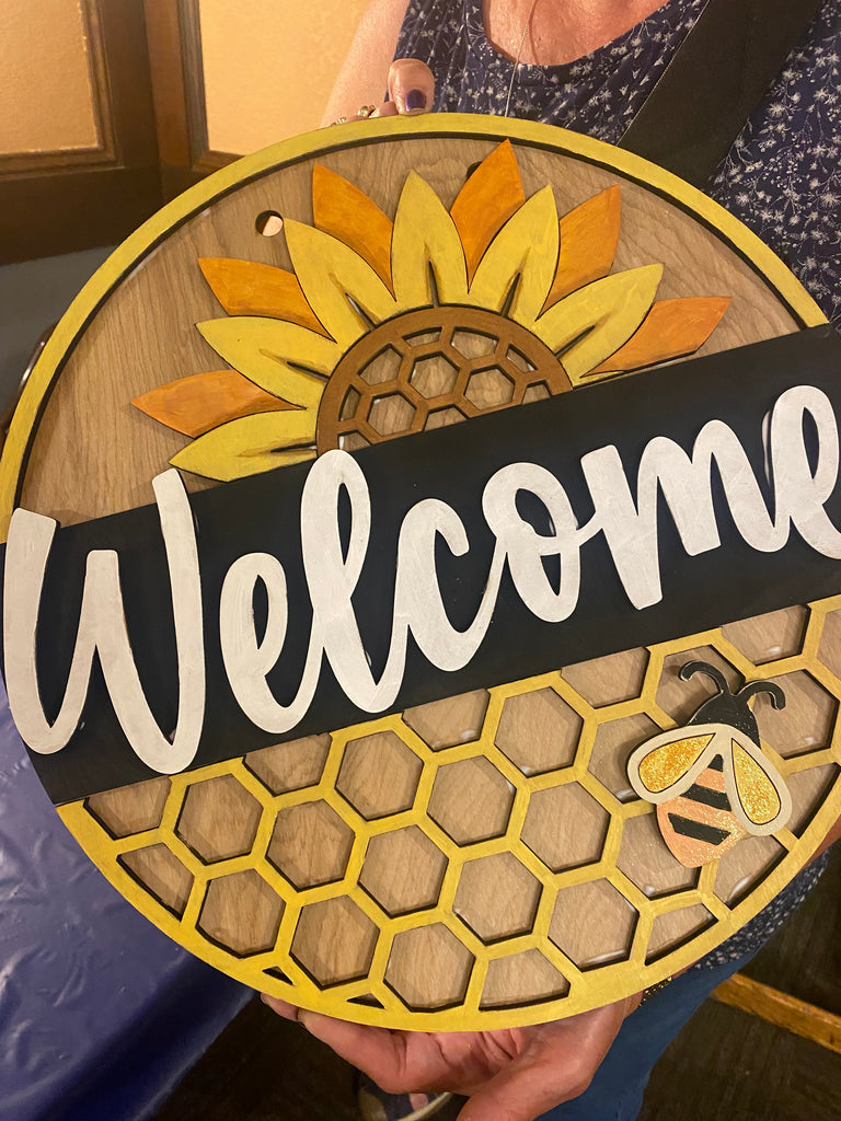 Welcome Sunflower Wood DIY Door Hanger Blank: 12 or 18"