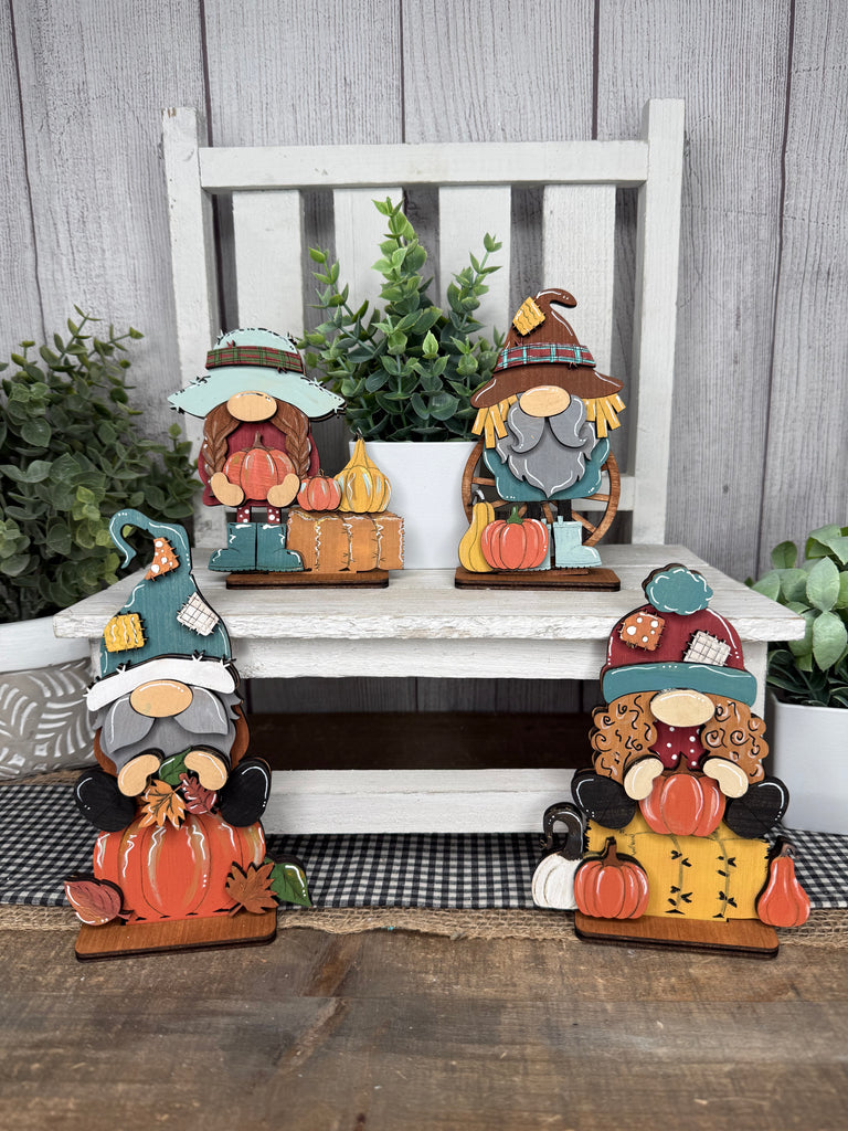 DIY Wood Fall  Gnomies: 4 Gnome Set with stands