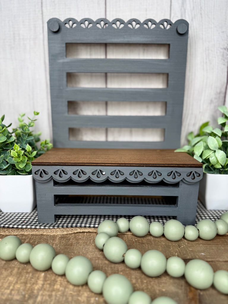 Fancy Farmhouse Chair Bench  DIY Wood Shelf for Tiered Trays