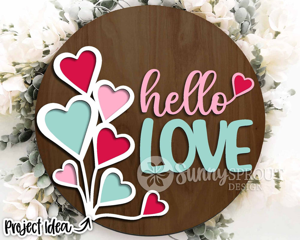 Wood DIY 3 D Loads of Hello Love, Balloons Door Hanger; 12" or 18"