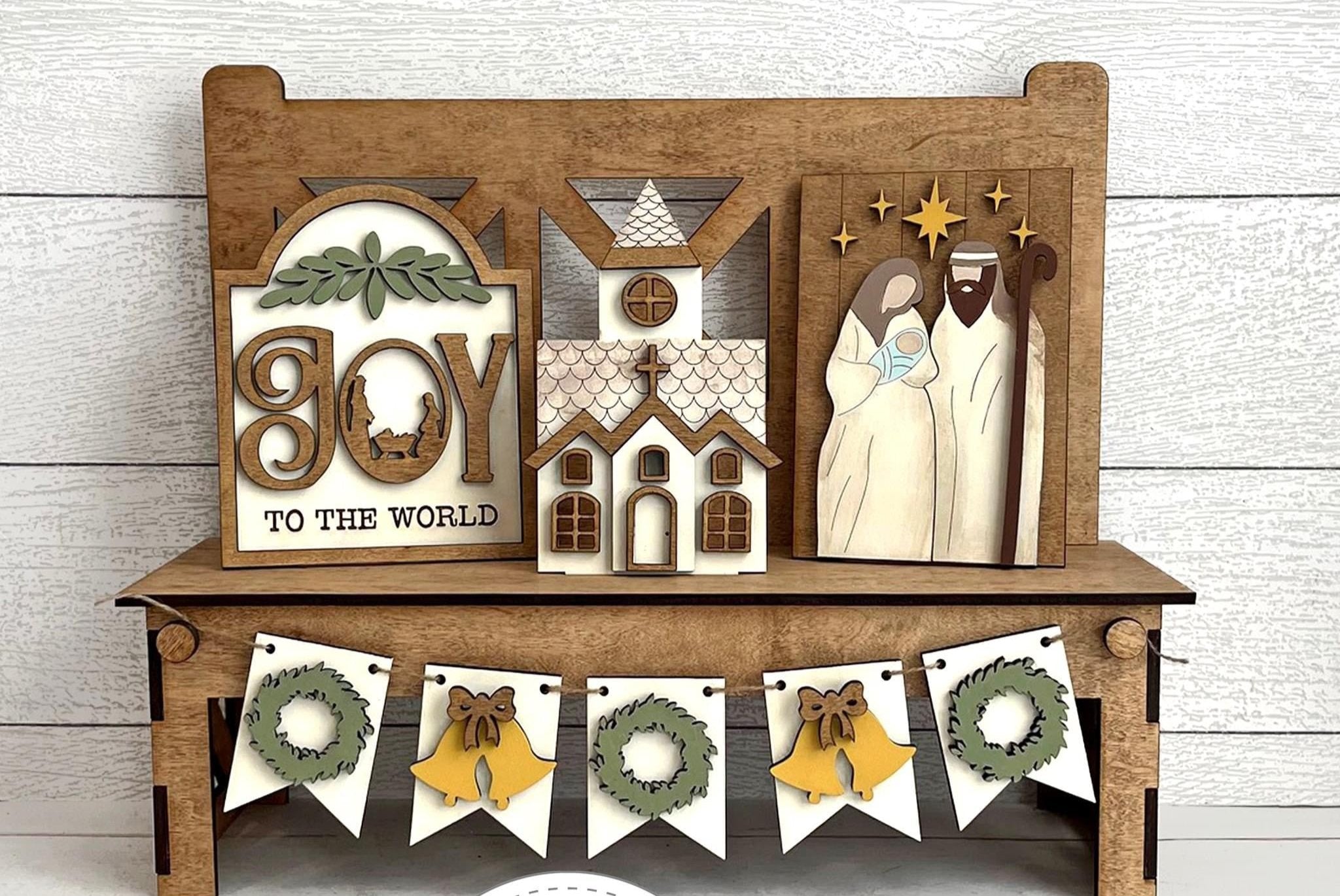 Joy to the World DIY Wood Tiered Tray Kit Shelf Sitter SetTier Tray O