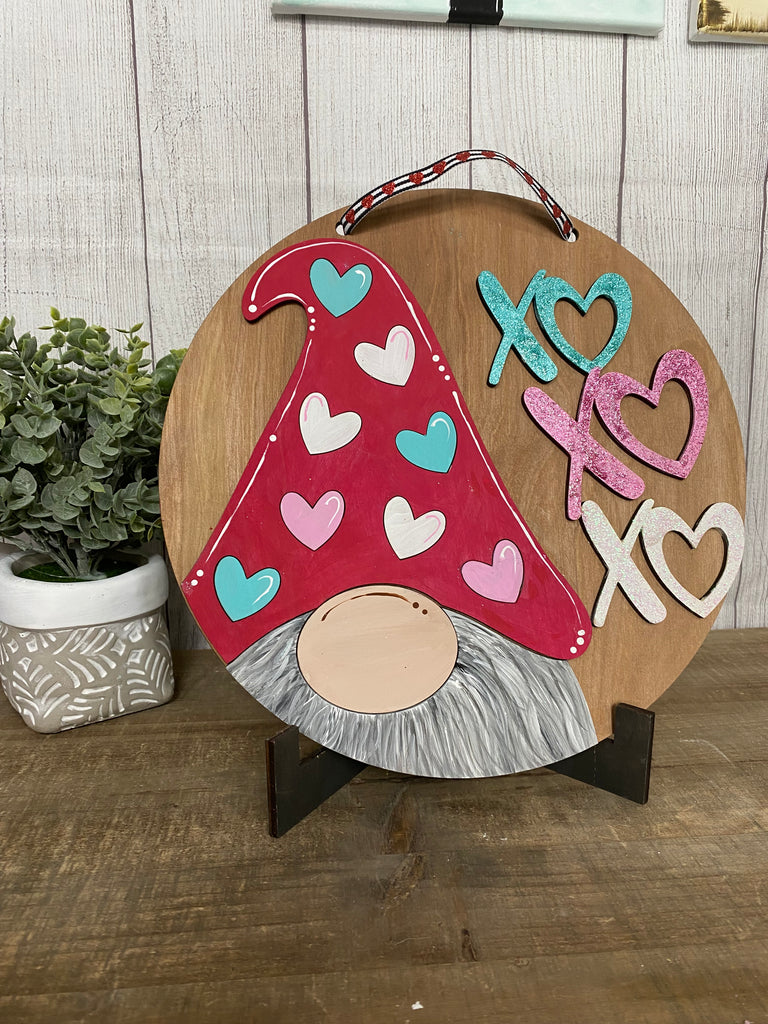 Wood DIY 3 D Valentine Gnome XoXo  Door Hanger; 12" or 18"