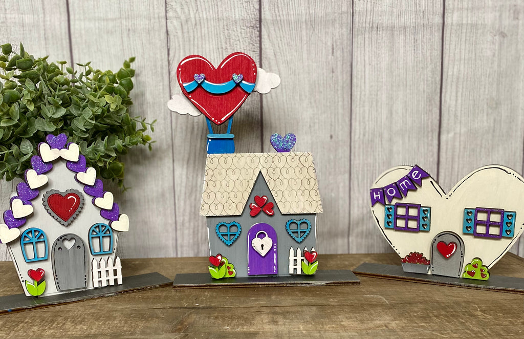 3D Valentine Village trio DIY Wood Shelf Sitters: