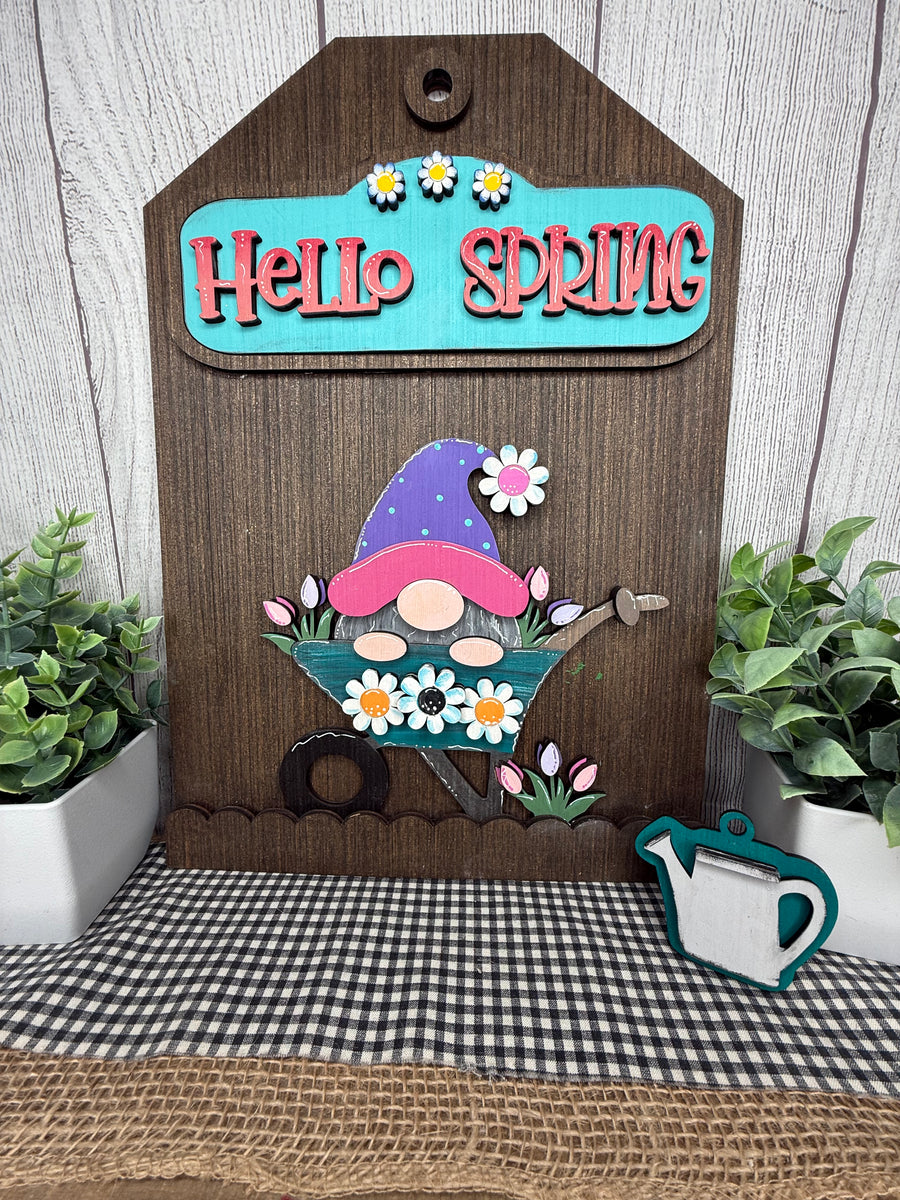 Hello Spring Gnome in a Wheelbarrow DIY Wood Insert Kit for the Giant ...
