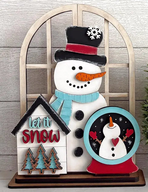 Let It Snow Snowman and Snowglobe  Insert For Window Shelf Sitter  DIY Wood Insert Kit: Insert Only