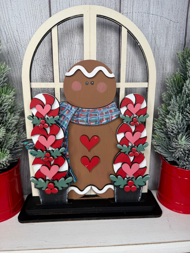 Gingerbread and Peppermint  Insert For Window Shelf Sitter  DIY Wood Insert Kit: Insert Only