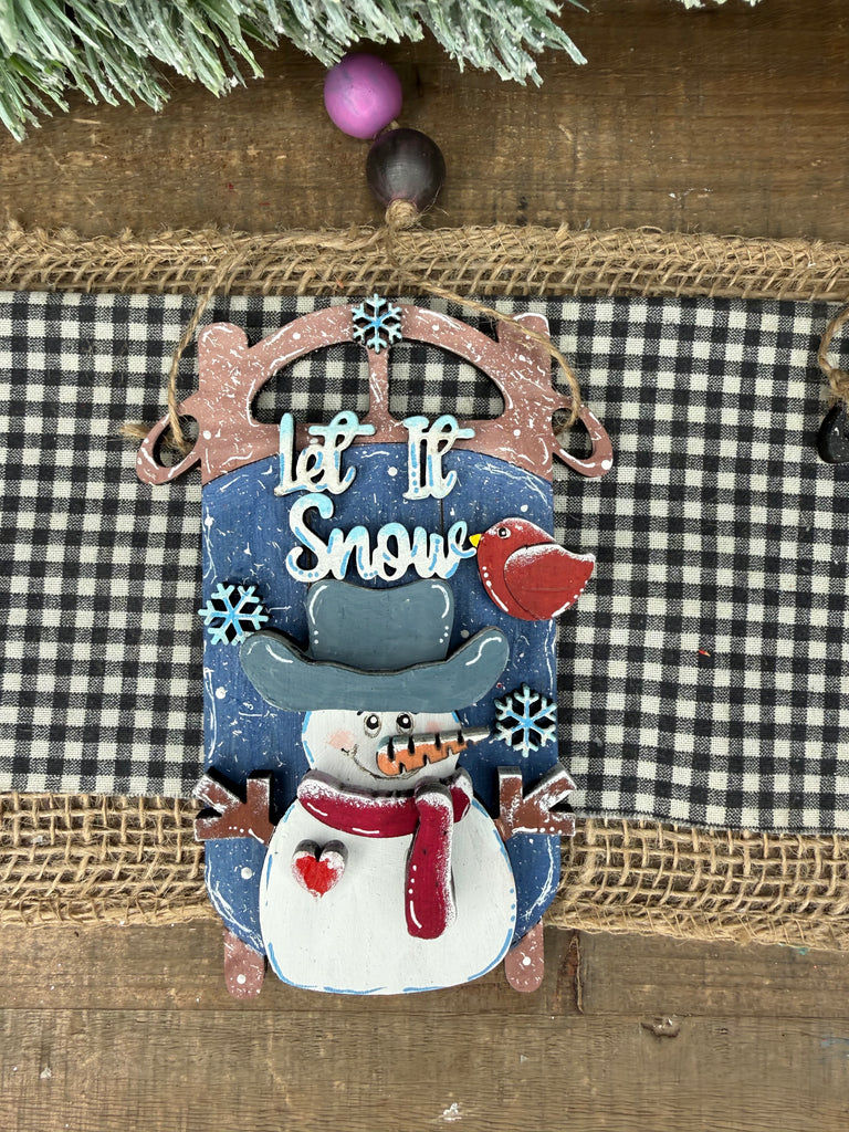 Snowman and Sled Farmhouse Winter Ornament DIY Craft Kit