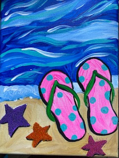 Flip Flops Sand and Starfish Kids Canvas and 3 D Wood Art Kit