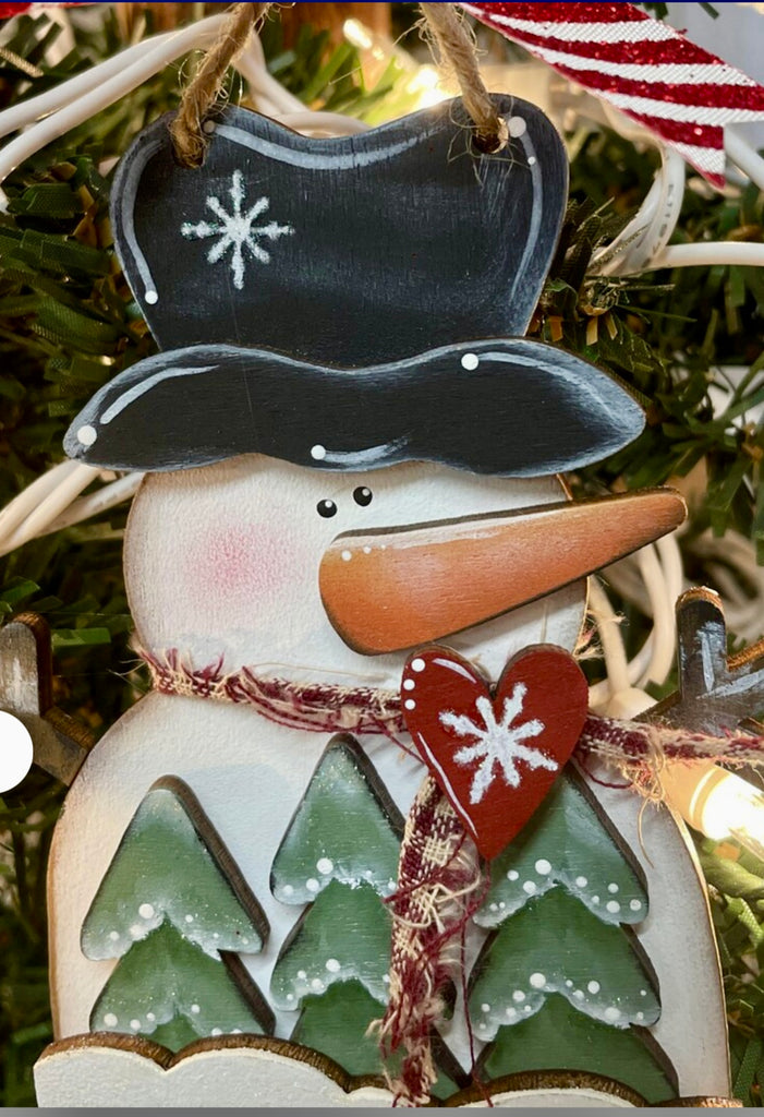DIY Wood Snowman and Trees Winter Ornament