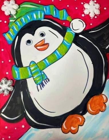 Winter Penguin Kids Canvas and 3 D Wood Art Kit