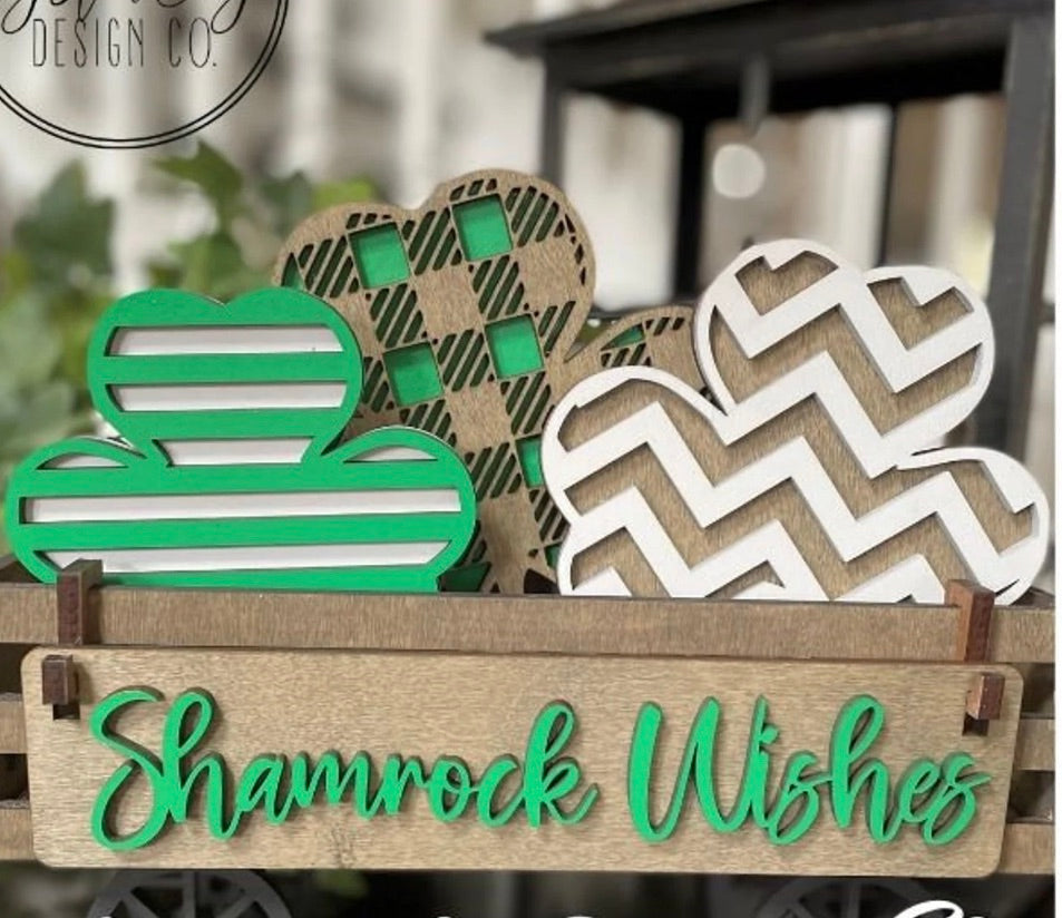 3D DIY Wood Shamrock Wishes Insert:  Insert Only for wagon or bench
