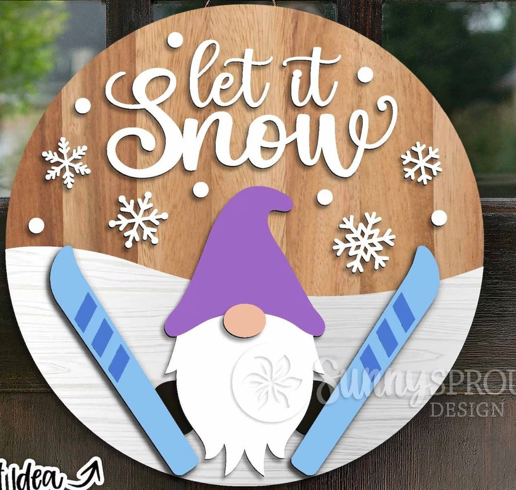 Winter Gnome on Skis DIY Wood Door Hanger Blank: 12" or 18"