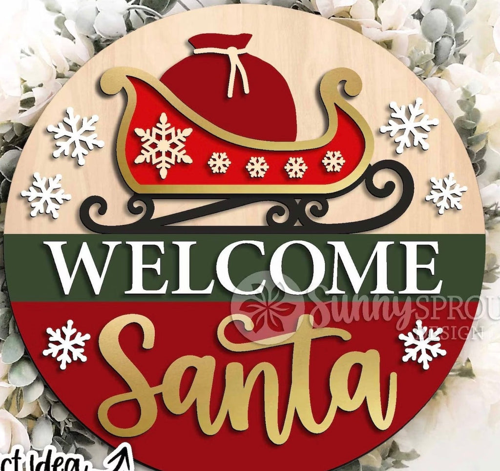 Welcome Santa Sleigh DIY Wood Door Hanger Blank: 12" or 18"