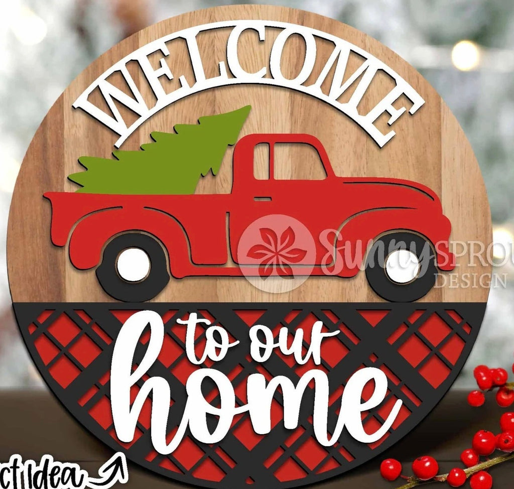 Welcome to Our Home Truck and Tree DIY Wood Door Hanger Blank: 12" or 18"