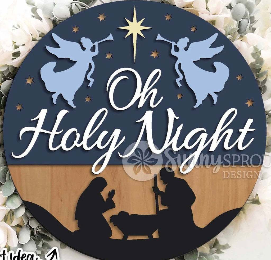 Oh Holy Night with Angels DIY Wood Door Hanger Blank: 12" or 18"