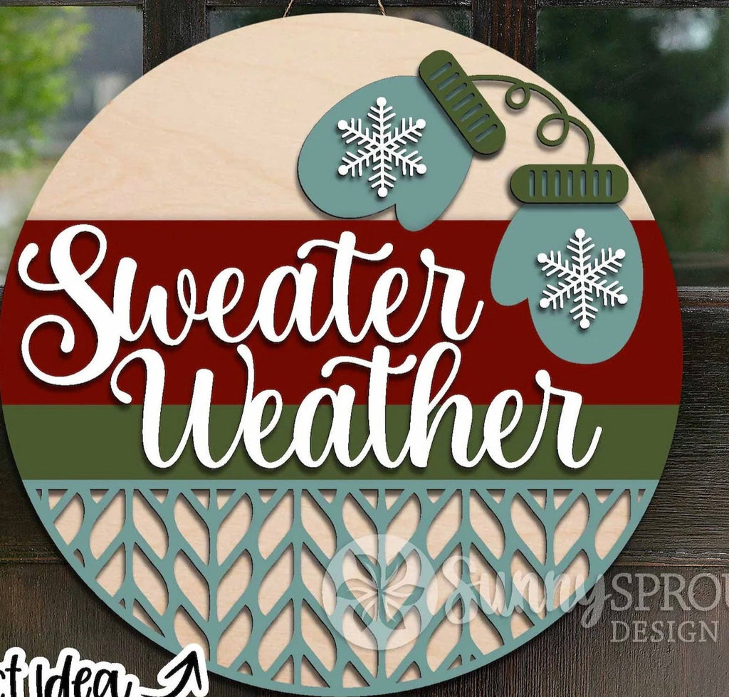 Sweater Weather with Mittens DIY Wood Door Hanger Blank: 12" or 18"