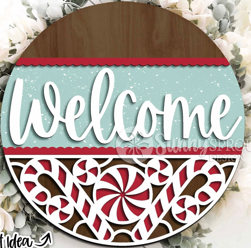 Welcome Peppermint DIY Wood Door Hanger Blank: 12" or 18"