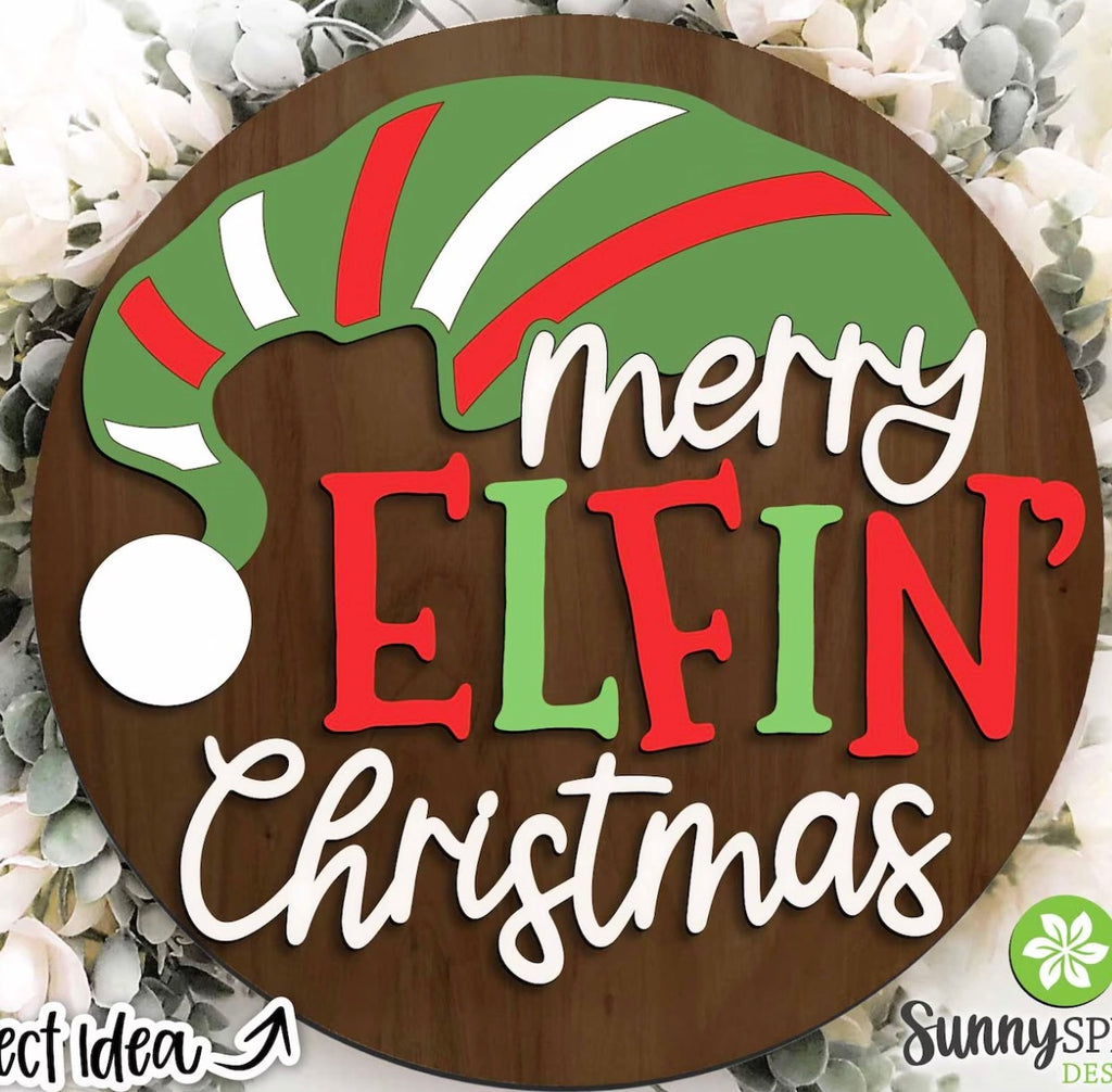 Merry Elfin Christmas DIY Wood Door Hanger Blank: 12" or 18"