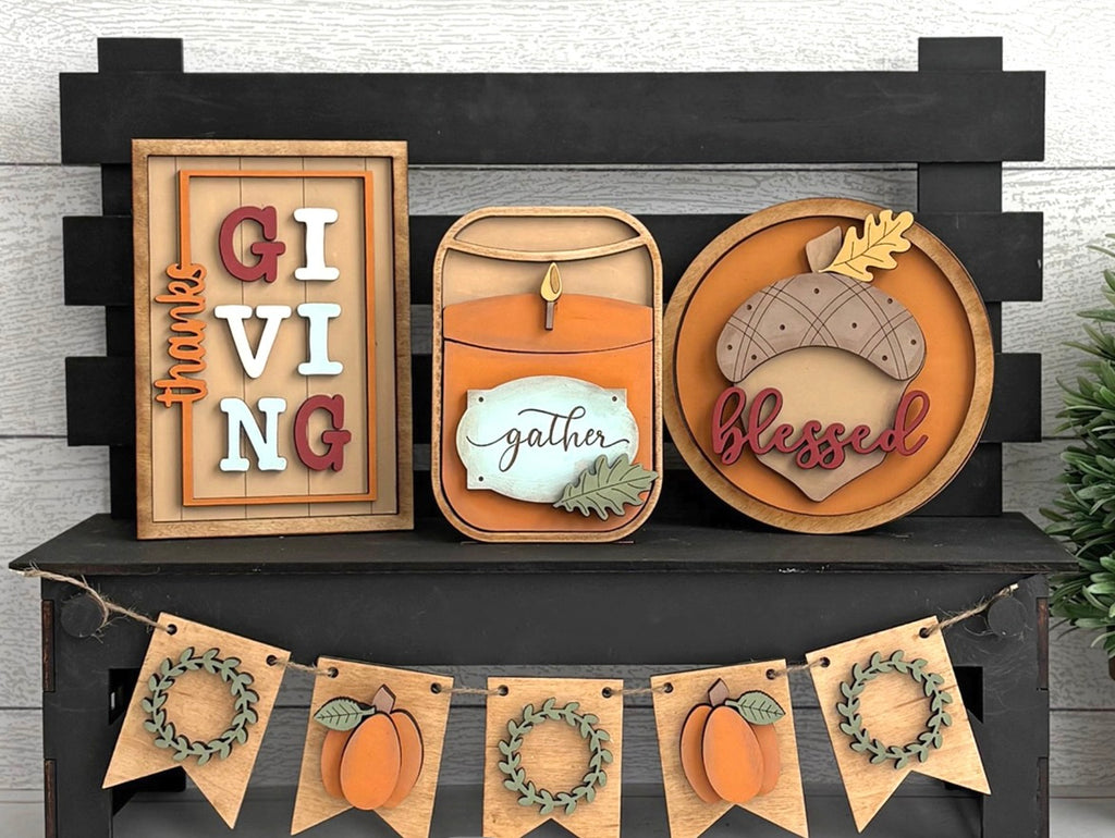 Thanksgiving DIY Halloween Wood Tiered Tray Kit Shelf Sitter Set:Tier Tray Only