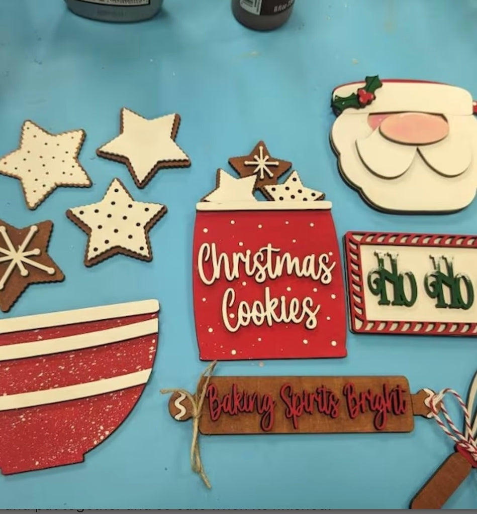 Santa and Christmas Cookies 3D DIY Wood Tiered Tray Set