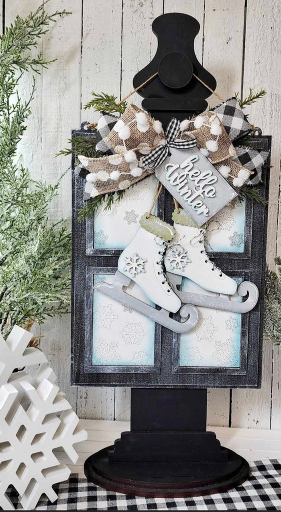 Hello Winter Skates Wood 3D DIY Sign for Hanging Stand