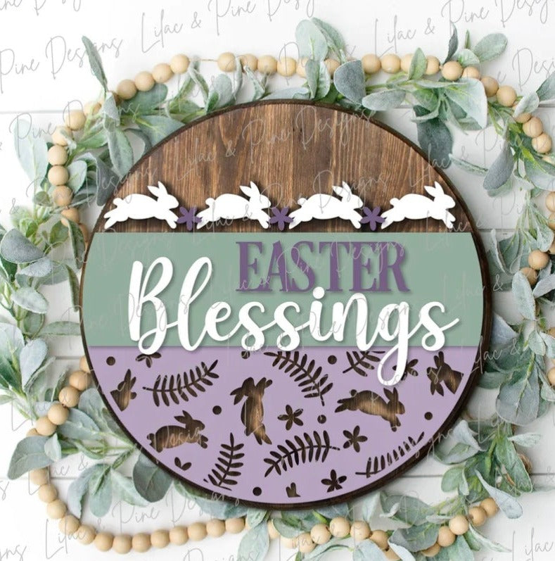 Easter Blessings, Rabbits Jumping DIY Door Hanger  12" or 18"