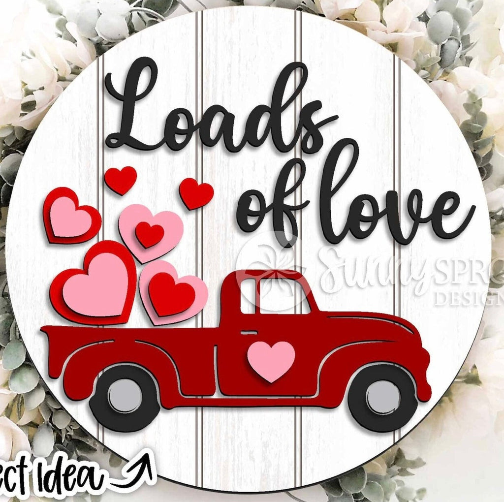 DIY Wood 3 D Loads of Love  Truck and Hearts Door Hanger; 12" or 18"