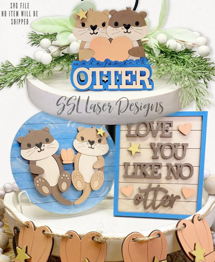 DIY Winter Otter Love Tiered Tray Kit Shelf Sitter Set
