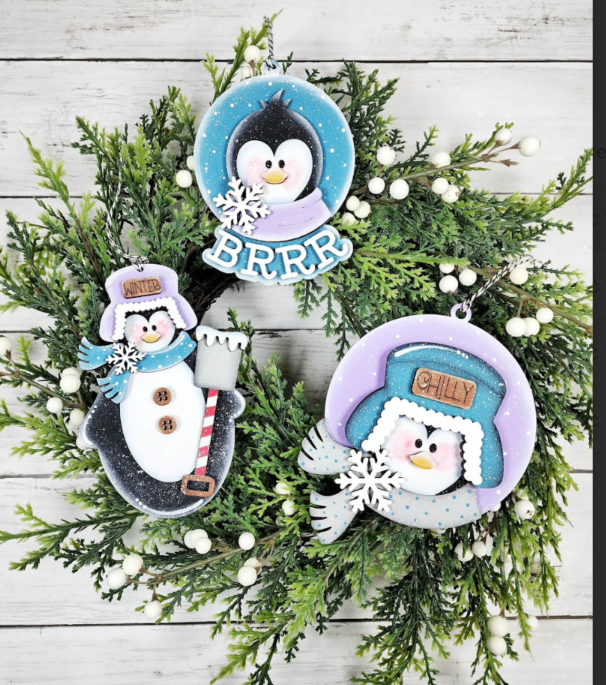 DIY Wood Blank Penguin Winter Ornament Collection 3 piece Set: