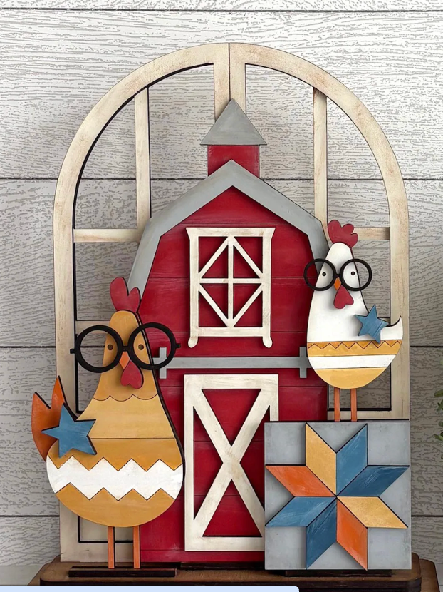Barn Quilt Chicken Insert For Window Shelf Sitter  DIY Wood Insert Kit: Insert Only
