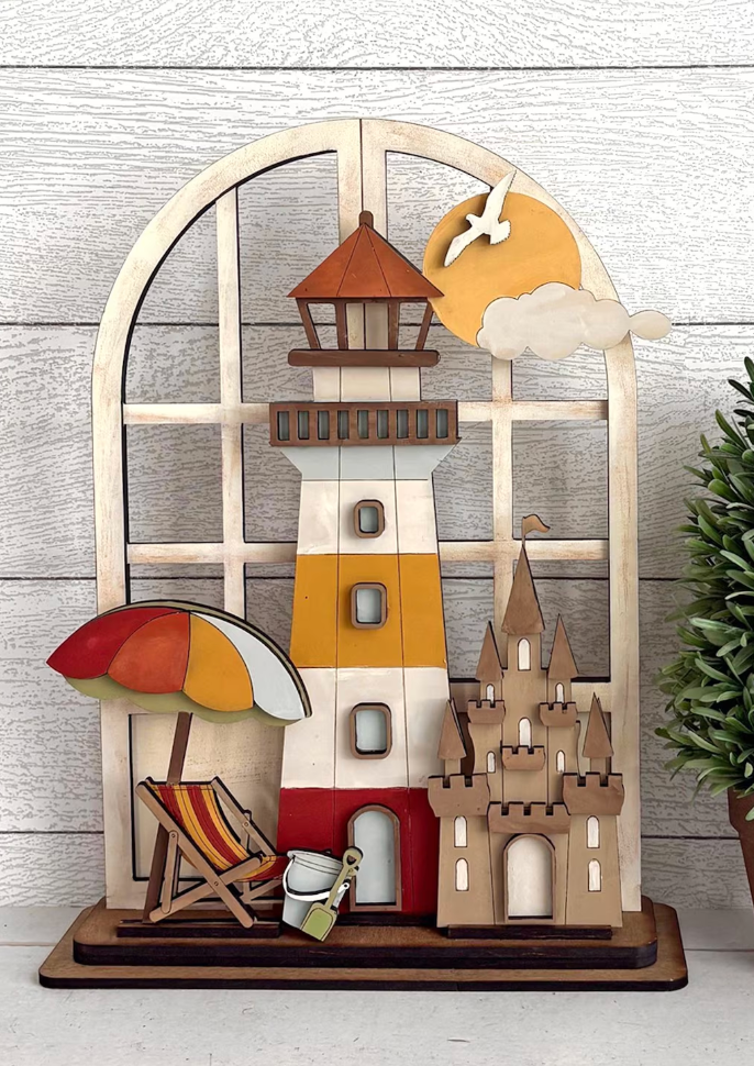 Summer Beach Inspired Insert For Window Shelf Sitter  DIY Wood Insert Kit: Insert Only