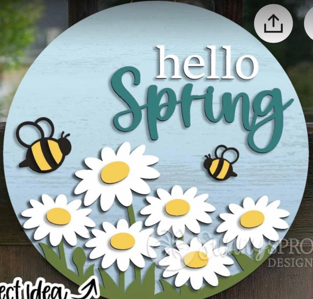 Hello Spring Bees DIY Wood: Door Hanger Blank: 12" or 18"