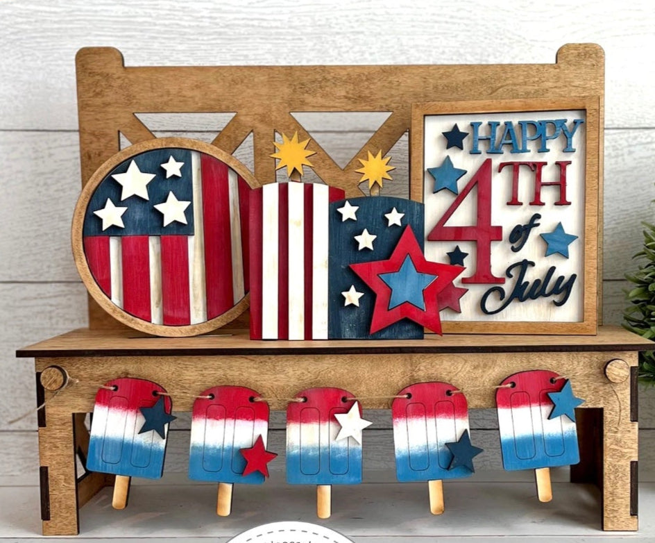 Happy 4th of July DIY Wood Tiered Tray Kit Shelf Sitter Set:Tier Tray Only